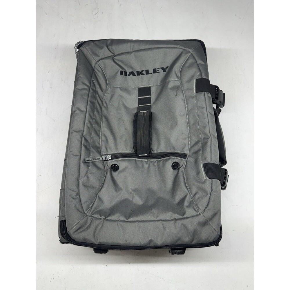 Oakley Gray Canvas Rolling Wheeled Carry On Luggage Duffel Travel Bag 22"x14”x7